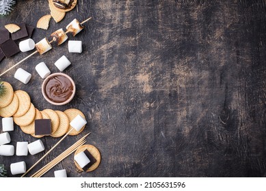 Smores Plate With Marshmallow, Chocolate And Crackers