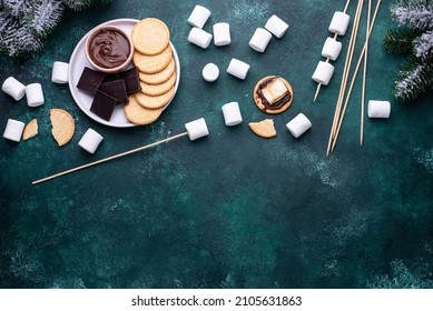 Smores Plate With Marshmallow, Chocolate And Crackers