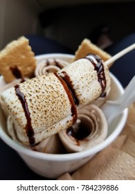 A Smores Twist On Rolled Ice Cream.