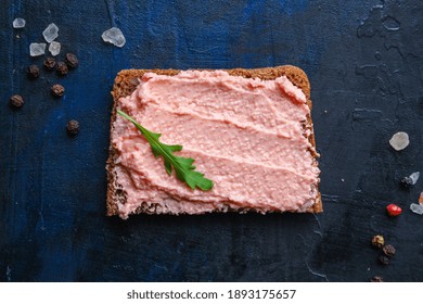 Smorrebrod Capelin Caviar Sandwich And Lightly Salted Salmon Seafood Pate Or Rillettes Fish Ready To Eat On The Table For Healthy Meal Snack Outdoor Top View Copy Space For Text Food Background Image 