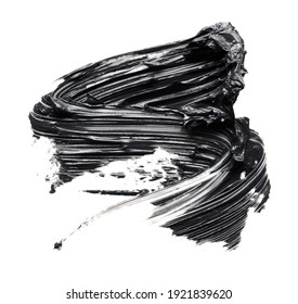 Smudged Black Mascara Isolated On White Background. Cosmetic Product Swatch. Paint Brush Stroke