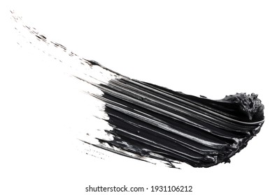 Smudged black mascara isolated on white background. Cosmetic product swatch. Paint brush stroke - Shutterstock ID 1931106212