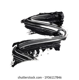 Smudged Black Mascara Isolated On White Background. Cosmetic Product Swatch. Paint Brush Stroke