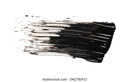 Smudged Black Mascara Isolated On White Background. Cosmetic Product Swatch. Paint Brush Stroke