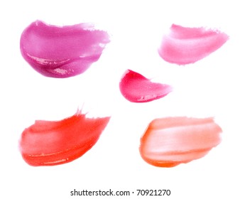 Smudged Lipgloss Or Lipstick  Samples Isolated On White