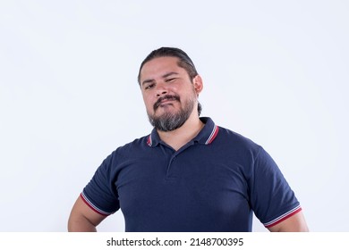 A Smug And Overconfident Man In His 30s. Barrel Chested And Slightly Overweight. Isolated On A White Background.