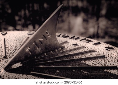 Smyrna, Georgia USA - Dec 13 2021:  A Sundial In Sepia Monochrome Casts Shadow And Marks Time Passing Quickly