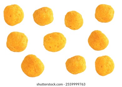 snack ball with cheese flavor isolated on white background. ring shaped snack with cheese flavor. 