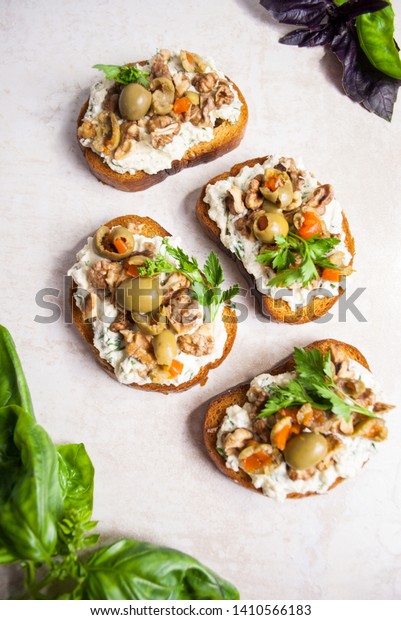 Snack Bruschetta Baked Bread Oven Spread Food And Drink Stock Image
