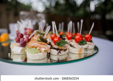 A Canapé Snacks On A Festive Table In A Restaurant