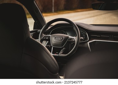 Snagov, Romania - March 17, 2022: 2019 Audi A7 Interior