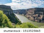 Snake Canyon River Gorge as seen from Snake River Rim Trail on sunny summer day near Shoshone Falls Park, Twil Falls, Idaho, USA