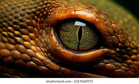 Snake eye green wildlife nature photography. Open eye carnivore fur. Dangerous predator animal tropical jungle forest hunter close up photo