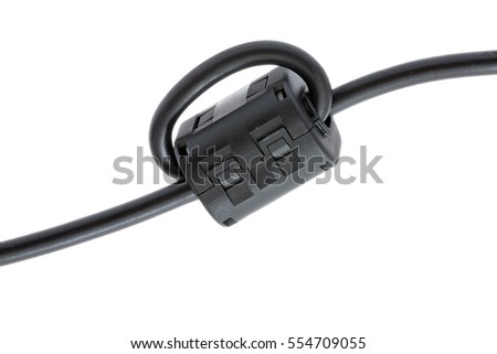 Snap on ferrite for EMC suppression, isolated on white