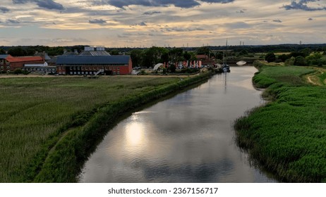 The Snape Maltings low aerial view on a late afternoon - Shutterstock ID 2367156717
