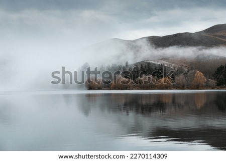 Snapshot of a hoar frost blowing across Wairepo Arm, Lake Ruataniwha, Twizel, New Zealand