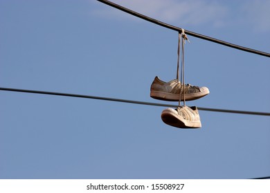 Sneakers Hanging On Phone Wire By Stock Photo 15508927 | Shutterstock