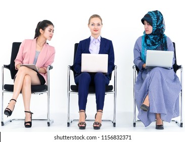 Sneaky Business Woman Is Looking At Other People Computer