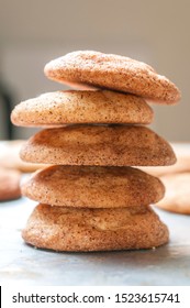 Snickerdoodles Cookies (or Sugar Cookies) Stacked On A Baking Tray. Vertical Shot.