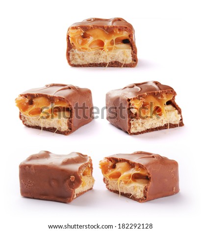 Snickers bar set with clipping path.