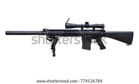 Sniper Aim the camera  scopes mounted rifle gun isolated on white background. This has clipping path.