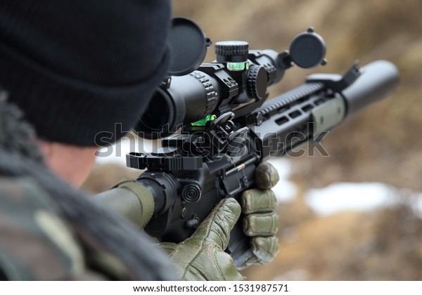 Sniper Rifle Hands Sniper Stock Photo Edit Now