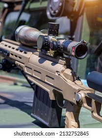 Sniper Rifle With A Telescopic Sight For Long Range Shooting. 