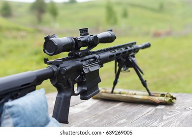 Sniper Rifle Wearpon Horizontally On Table Stock Photo (Edit Now) 639268984