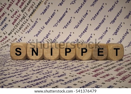 snippet - cube with letters and words from the computer, software, internet categorie, wooden cubes