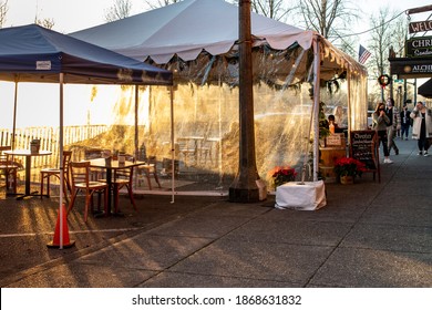 Snohomish WA. USA - 12-04-2020: Restaurant Provided Outdoor Dining Downtown Due To Covid Indoor Restrictions