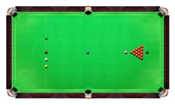 Snooker Table With Multicolor Snooker Balls On Green Top View
