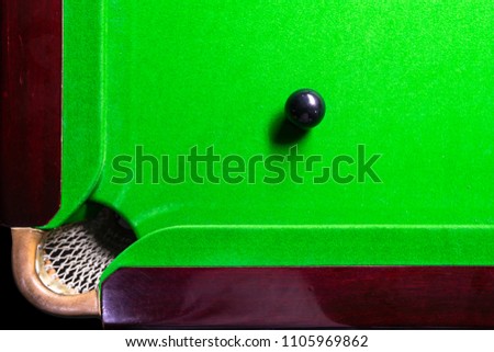 Snooker table top view with snooker balls on green