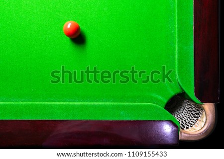 Snooker table top view with snooker balls on green