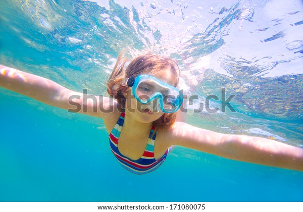 Snorkeling Blond Kid Girl Underwater Goggles Stock Photo 171080075 ...