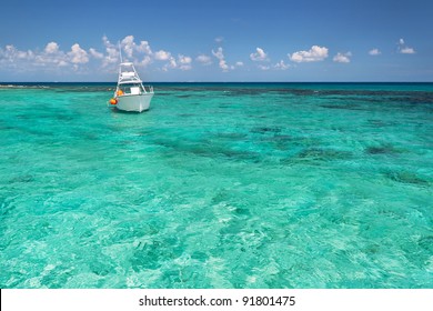 Snorkeling Boat On Turquise Caribbean Sea Of Mexico