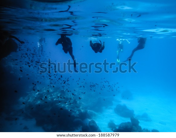 Snorkelling Kayaking Around Blue Room Cave Stock Photo Edit