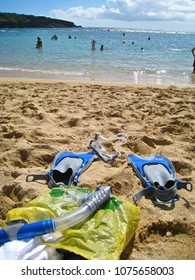 Snorkling Gear On Sandy Beach 