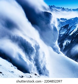 Snow avalanche in mountain. Powerful Avalanche - Shutterstock ID 2204852397