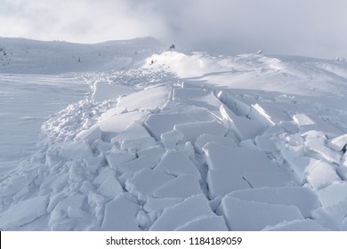 Snow Avalanche In Winter Mountains. Danger Extreme Concept