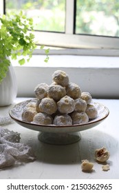 Snow Ball Cookies On White Background 