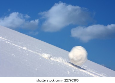 Snow Ball Slides Downhill And Speeds Up.