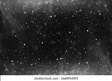 Snow Black Background Abstract Texture, Snowflakes Falling In The Sky Overlay