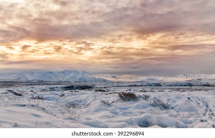 Snow Blankets The Tundra Near The Arctic National Wildlife Refuge In Alaska