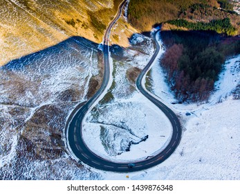 Snow Brecon Beacons Road In South Wales