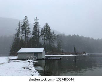 Snow In Buntzen Lake Park, Anmore, BC, Canada