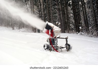 Snow Cannon In Winter Artificial Snow