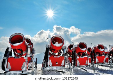 Snow cannons for artificial snow at the ski resort - Powered by Shutterstock