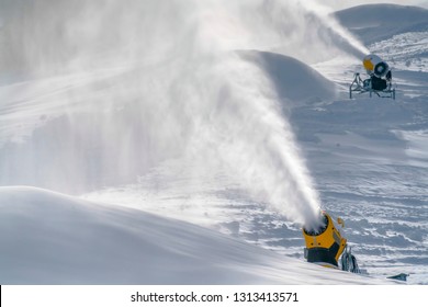 Snow Cannons Making Artificial Snow In Park City