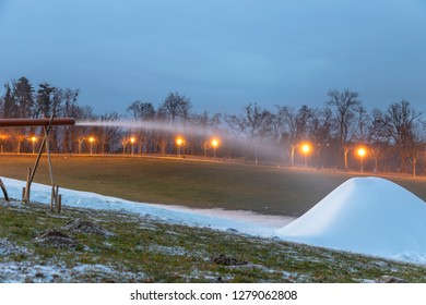 Snow Canon Makes Snow At Night