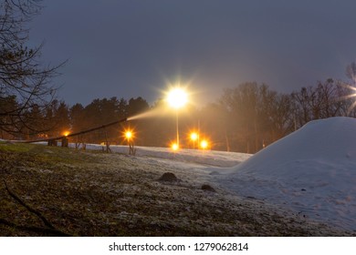 Snow Canon Makes Snow At Night